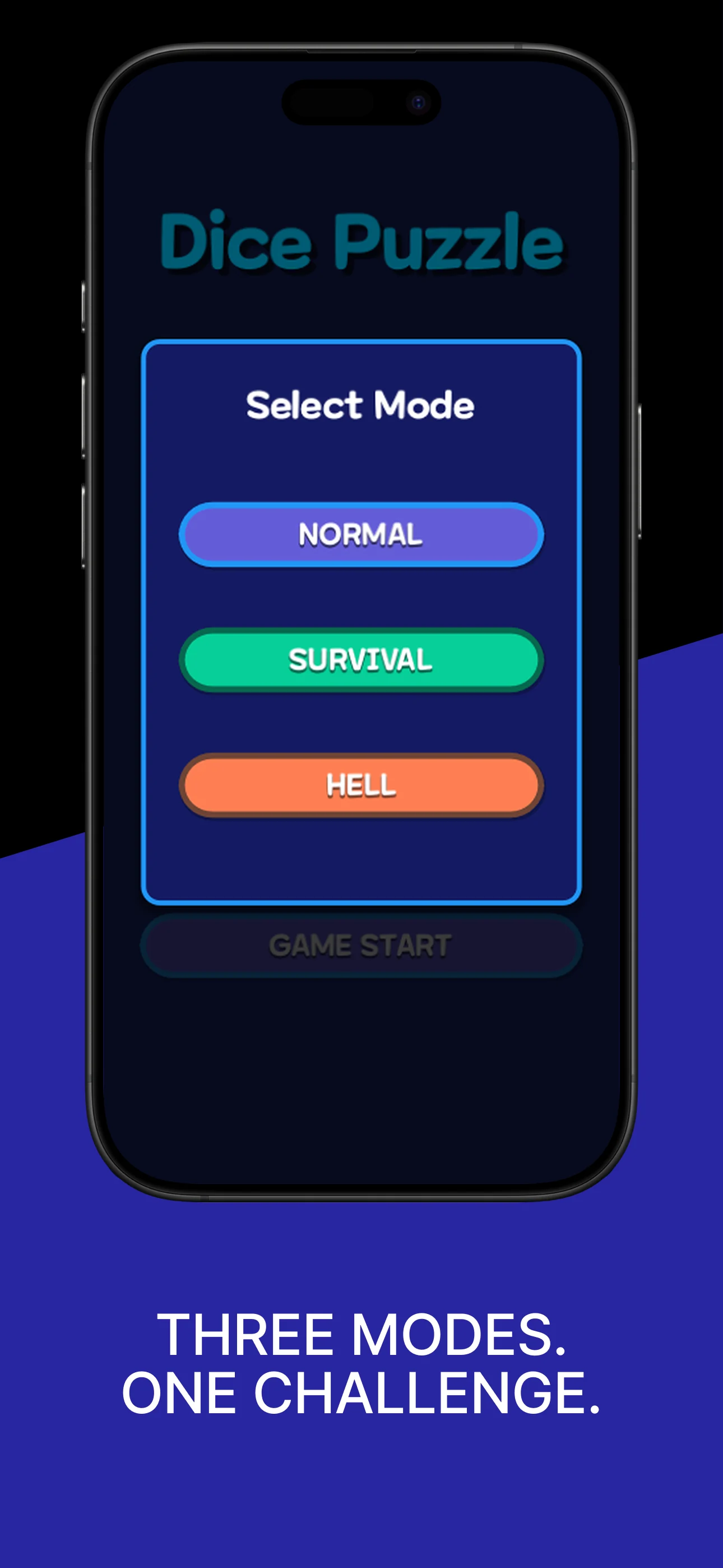 Dice Puzzle Normal, Survival, and Hell mode selection