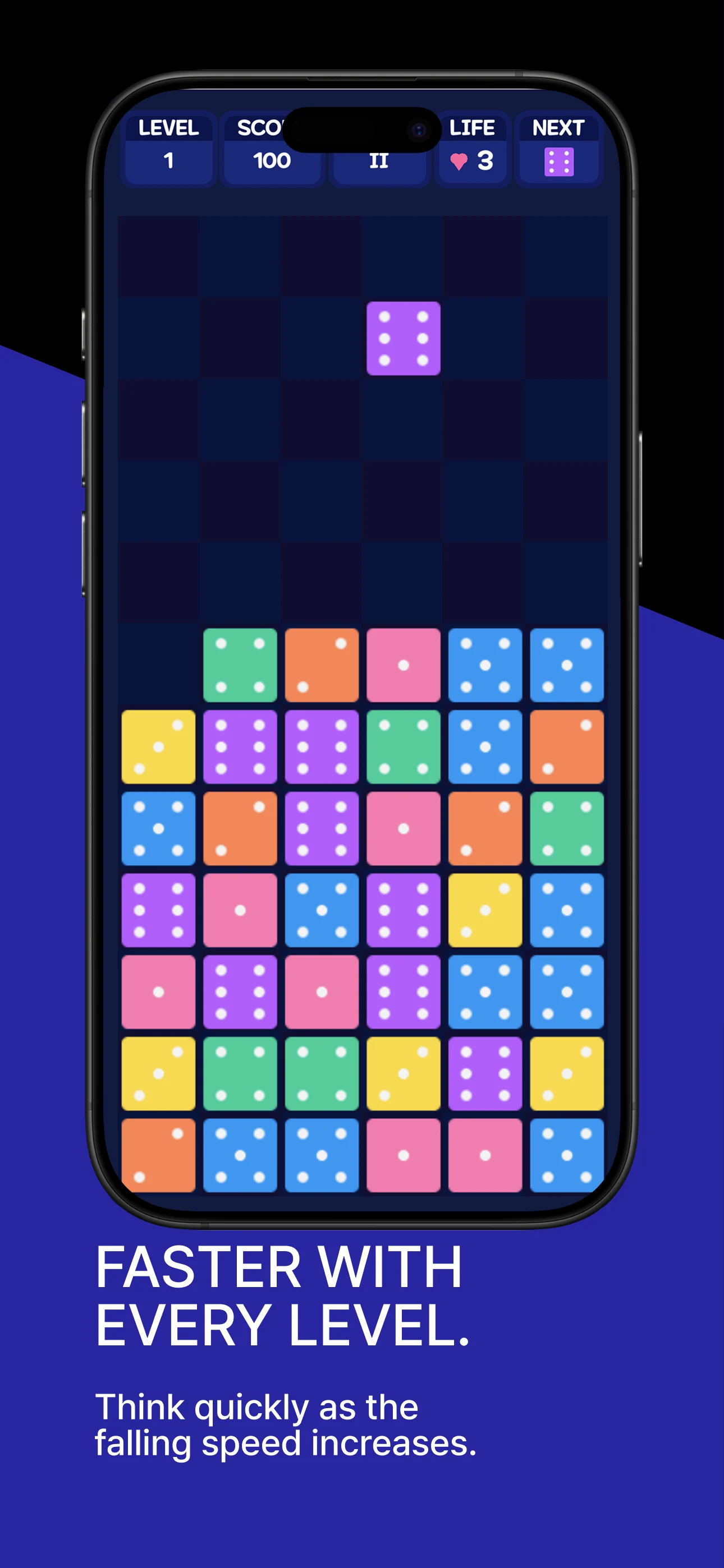 Dice Puzzle increasing falling speed gameplay